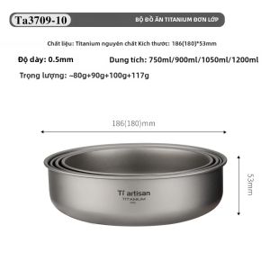 Tiartisan | Tiartisan 4 Bộ Bát Titan Nguyên Chất Một Lớp Có Thể Xếp Chồng Lên Nhau Siêu Nhẹ Salad Bát Ăn Cho Cắm Trại Ngoài Trời Bộ Đồ Ăn