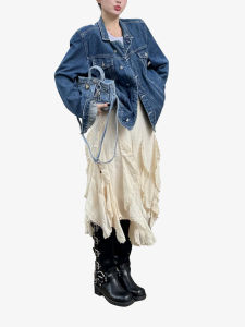 Milk Soup Lace A-Line Mini Skirt Womens Autumn Versatile High Waist Irregular Design Commute Style Printed Midi Skirt