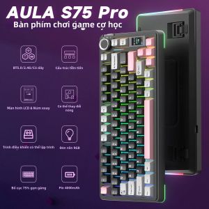 AULA | Bàn Phím Cơ AULA S75 Pro Tri-Mode 75% 80 Phím Hot-Swap Gasket Mount Màn Hình LCD Núm Điều Khiển PBT RGB 4000mAh Không Dây & Bluetooth