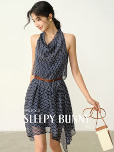 Đầm A-Line Caro Vintage Đơn Giản Mùa Hè Túi Xéo Không Tay