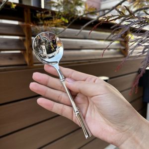 ช้อนน้ำซุปแบบจีน ช้อนอาหาร ช้อนสำหรับใส่ข้าว ช้อนสแตนเลส 304 หัวไผ่ เครื่องมือทำอาหารในครัวเรือน