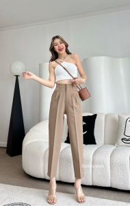 กางเกงแฟชั่นทรงบอย งานผ้าไอวี่ไม่ต้องรีด สาวอวบใส่ได้สูงน้อยๆใส่ได้