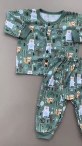 Butik Baby - Setelan Baju Bayi Piyama Bayi Lengan Panjang Kancing Depan Printing Usia 3-12 Bulan