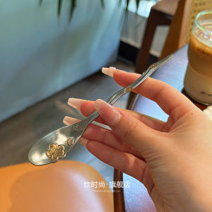 Zakka Stainless Steel INS Sakura Coffee Spoon Tea Spoon Stirring Spoon Dessert Fork Japanese Style Dining Utensils Metal Material