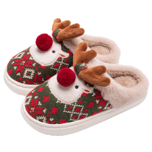 New Winter Lovely Womens Slippers Home Cute Cartoon Cotton Slippers Christmas Deer Non-Slip House Shoes