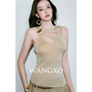 WANGXO | Áo Knit Lụa Bóng Asymmetrical Hollow