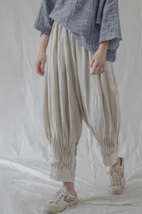 High-End Cotton Linen Loose Casual Lantern Pants Womens Fashion Original Style Asymmetric Pocket Nine-Piece Pants