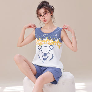 Bộ Đồ Ngủ Cotton Mùa Hè Cho Nữ Áo Không Tay Quần Short Cỡ Lớn Đồ Ngủ Cotton Nguyên Chất Áo Vest Đồ Mặc Nhà