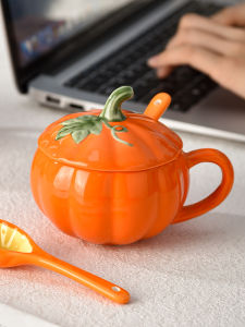 Cốc Gốm Halloween Hình Quả Cà Chua Đựng Ăn Sáng Bằng Gốm Có Nắp Và Thìa Có Thể Đun Sôi Trong Lò Vi Sóng Thiết Kế Cốc Cà Phê Nhỏ
