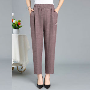 HUAXUNRAN | Comfortable Loose Fit Senior Womens Pants with Elastic Waist High Waist Harem Pants 7/8 Length