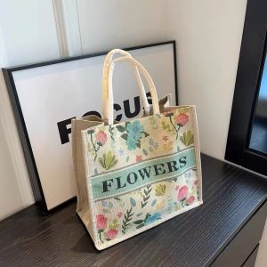 Túi Tote Vải Lanh Dung Tích Lớn Cho Nữ Túi Xách Túi Mềm in Hình Phong Cách Hàn Quốc Túi Đi Làm Thường Ngày Túi Mềm