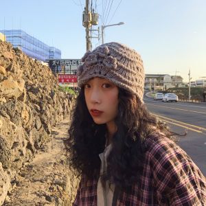 Handmade Crochet Hollow out Flower Headband Hat Vintage Artistic Style for Learning Painting Girls