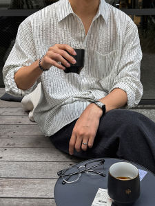 Ssumenam | Minimalist Stripe Wide Fit Drape Shirt