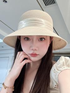 Elegant Spring Summer 2025 Butterfly Knot UV Protection Woven Straw Hat Beach Fisherman Hat Trendy Womens round Top Hat