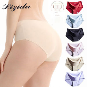 Lizida กางเกงชั้นในสตรีแนวราบผ้าไหมน้ําแข็งนุ่มยืดต้านเชื้อแบคทีเรียกางเกงเพื่อสุขภาพไนลอนสแปนเด็กซ์ขนาดปกติ