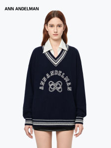 ANN ANDELMAN | Pseudo Two-piece Design Letter Embroidery Sweater