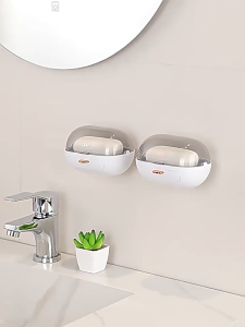 HW098- 1Pc No Punching Plastic Soap Box Clamshell Soap Holder Soap Dish Wall Mounted Self-Adhesive for Home Bathroom Tub