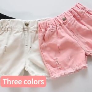 Magic Selection Kids fashion Short pants Ripped jeans Casual Outwear Solid Color Elastic Waist Band for Girls 3-14 years