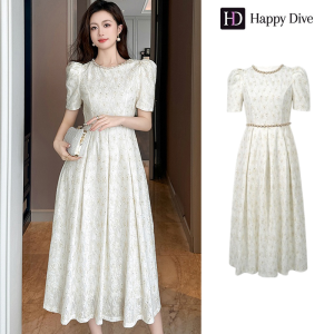 Happy Diva เดรสผู้หญิง เดรสสีขาว เดรสแขนพอง เดรสทรงเอ เดรสทำงาน เดรสไฮโซ เดรสวินเทจ เดรสออกงาน เดรสปาร์ตี้ ชุดราตรี 40560
