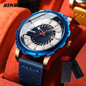 [With Free Box] Ykai Fashion Mens Watches Luxury Brand Dual Calendar Luminous Prismatic Diamond Dial Leather Strap Waterproof Quartz Wristwatch Fashion Casual Golden Watch P1233
