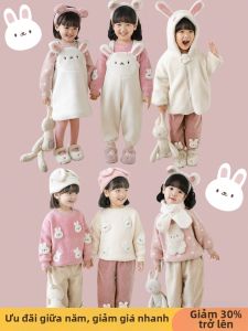 YOEHYAUL | Bộ Áo Sweater Nhung Ấm Áp Trẻ Em Có Thêu Hình Cartoon Dễ Thương