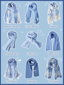 Blue Knitted Scarf Winter Warm Atmosphere Korean Style Woolen Neck Warmer for Men And Women Tassel Edge Polyester Fiber Scarf