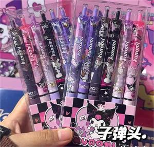 【ready stock】[6Pcs/Set] Japan Cartoon Sanrio Kuromi Neutral Pen Cute Press Type ST Neutral Pen Student Writing Stationery 0.5mm Pen Ball Pens Head Black Carbon Pen High Appearance Girl Heart Cute Pen