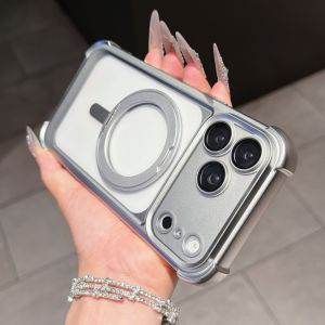 For Magsafe Holder Ring Bracket Transparent Phone Case for iPhone 17 Pro Max 17 Pro 17 Magnetic Clear Bumper Back Cover Funda