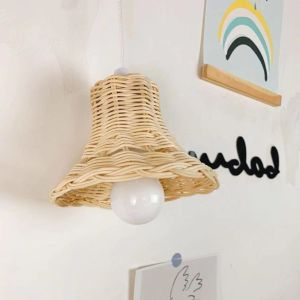 Nordic Style Childrens Room Lampshade Handwoven Wicker Home Decor Tent Lighting Fixture Small General Store Design