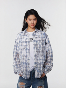 A chock | Trendy Hot Girl Lace Plaid Collar Shirt American Street Style