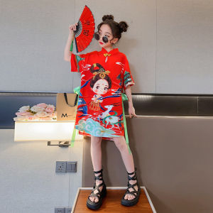 Girl Watch Show Skirt Tang Suit Chinese Style Ancient Costume Medium Large Childrens Han Chinese Costume Improved Cheongsam Dress Summer