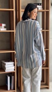 Ixora Byul Oversized Shirt - Kemeja Wanita Oversize Lengan Panjang Bahan Rayon Motif Stripe Salur