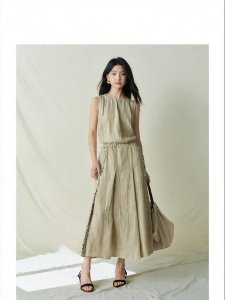 SUSHE | Summer New Style Resort Casual Sleeveless Tencel-Like Linen Tree Pattern Dress