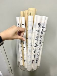 Large Capacity Round Desktop Calligraphy Tool & Scroll Paper Storage Basket: Home Use Trash Can Artwork Roll Organizer Container