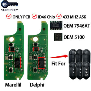 SUPERKEY Flip Remote Car Key PCB With OEM 7946AT Chip For Marelli / Delphi For Fiat Grande Punto Doblo 500 500L Bravo Ducato Qub