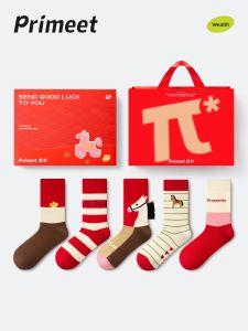 PRIMEET | Red Good Luck Year Socks Women 2026 Mid-calf Long for Winter