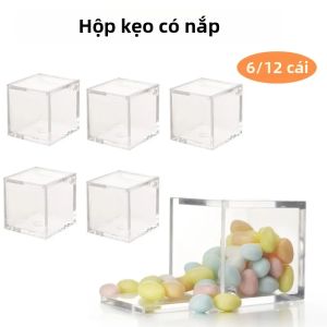 6/12 Chiếc Hộp Vuông Acrylic Trong Suốt Có Nắp Đậy Bền Đẹp Hộp Kẹo Trong Suốt Nhiều Công Dụng Hộp Tổ Chức Hộp Đựng Đồ Ăn Vặt