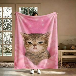 BILIBILI | Kitten Pink Heart Oil Art Flannel Blanket Perfect for Sofa Office Bed Travel Sleep Read Relax Camping Four Season Use