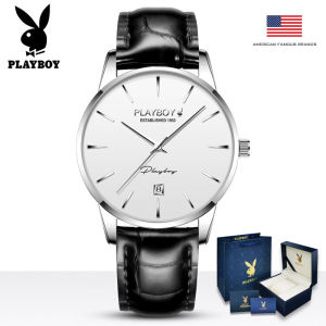 PLAYBOY watch for men waterproof automatic import mechanical movement multifunctional With Luminous Dial Hands box leather strap