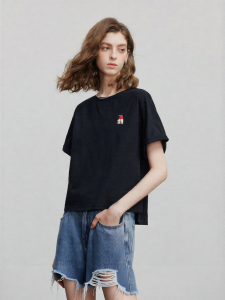 Toyouth | Womens Cotton T-shirt Short in Front Long in Back Patchwork Design