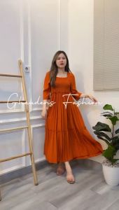 Long Dress Plain Crincle Ruffle 3011-2 - Ghaudens