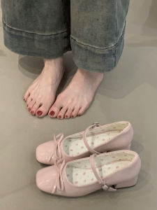 French Style Mary Jane Ballet Shoes Womens Red High Heels Single Shoes Spring 2025 Casual Butterfly Knot Ultra-Fiber Leather