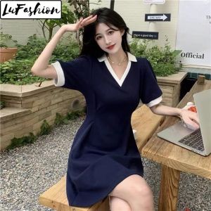 LuFashion Dress Women Summer V-neck Comfortable Casual A-Line Dresses