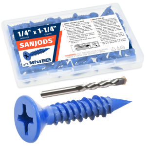 3/16" Or 1/4" Concrete Screw Anchor Blue Flat Head Screws for Anchoring to Masonry Brick Block Cement Or Stucco