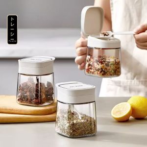 Hũ đựng gia vị vuông thủy tinh có thìa FEEKA chống ẩm lọ thủy tinh vuông đựng gia vị thông minh 300ml