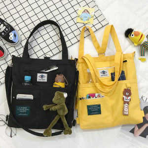 Large Capacity Canvas Shoulder Bag Korean Style Spring Summer Slant Carry Student Tutoring Handbag Double Shoulder Single Hand