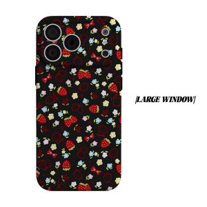 Black Strawberry Doodle Phone Case for iPhone 18 17 16 15 14 13 12 11 Air Pro Max Plus Double-layer Cover