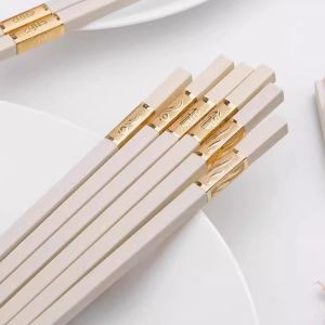 Non-Wooden Bone China Alloy Sliding Proof Chopsticks Hotel Quality Ivory White Set Dining Utensils Chinese New Year Gifts