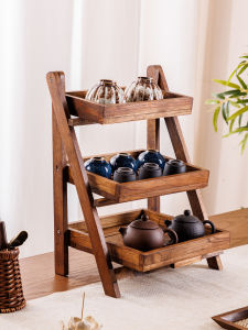 Foldable Multi-layer Solid Wood Storage Rack No Installation Bathroom Kitchen Tabletop Organizer Cup Shelf Living Room Decor