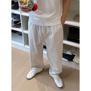 กางเกงขายาวทรงตรงผ้าลินินผสมผ้าฝ้ายสำหรับผู้ชาย ทรงหลวม ทรงตรง ทรงบาง ทรงหลวม ทรงฤดูร้อน กางเกงขายาวลำลอง ทรงหลวม